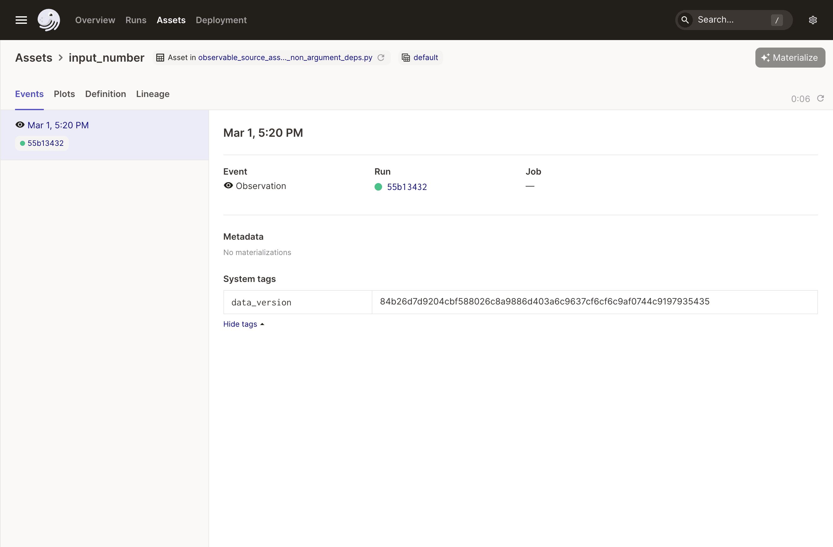 Observable asset in catalog